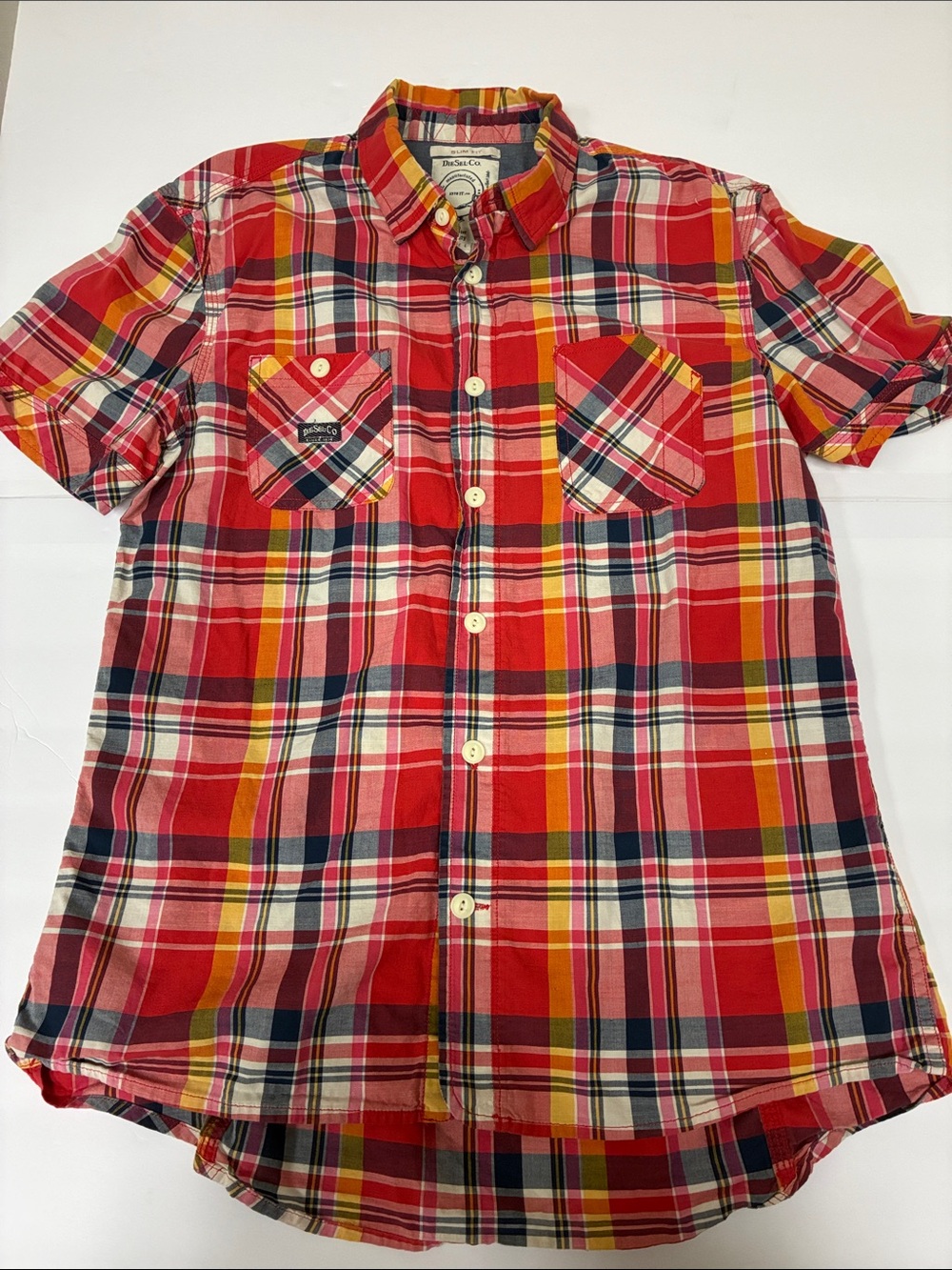 Diesel Red and Navy Plaid Short-Sleeve Shirt